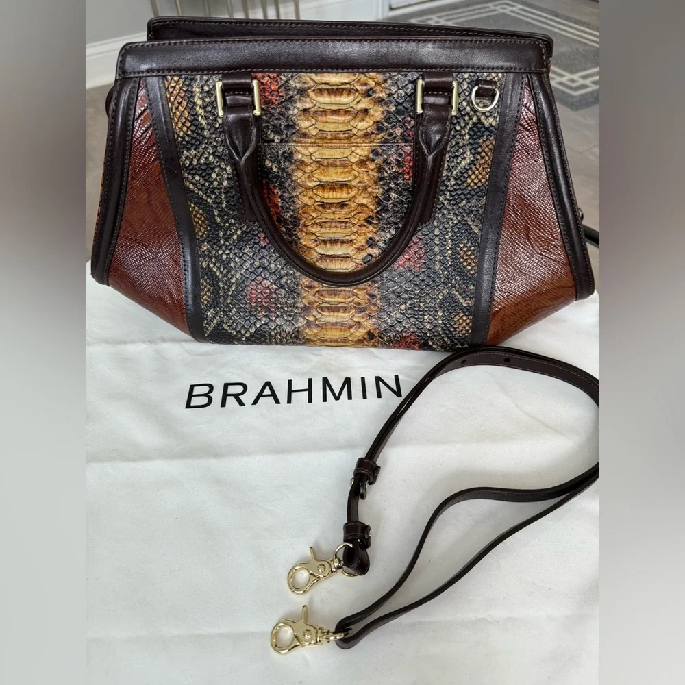 BRAHMIN ARDEN SATCHEL ANGULAR STRUCTURED HANDBAG IN TOBACCO CARLISLE NEW